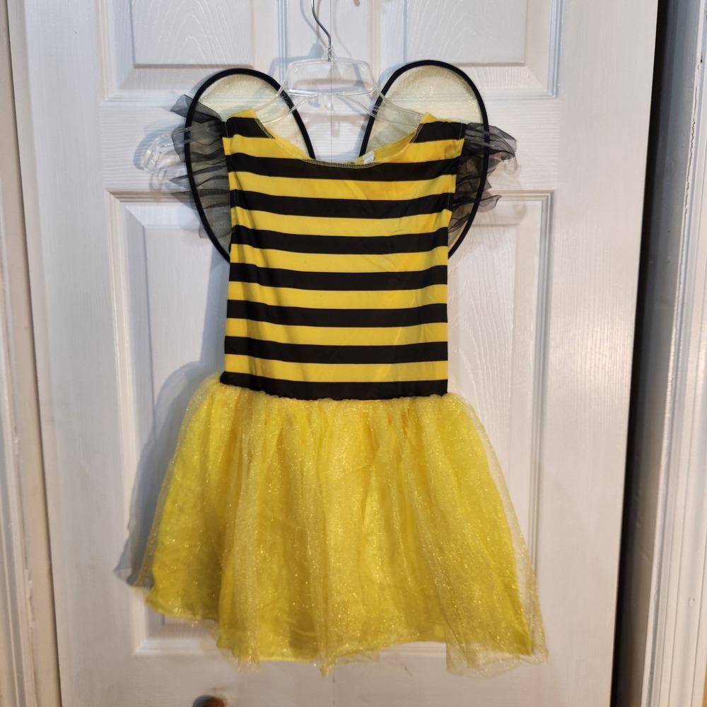 Kids Bumble Bee Costume Dress W Wings Striped‎ Halloween Cosplay Outfit Size 7-8 - Picture 2 of 7